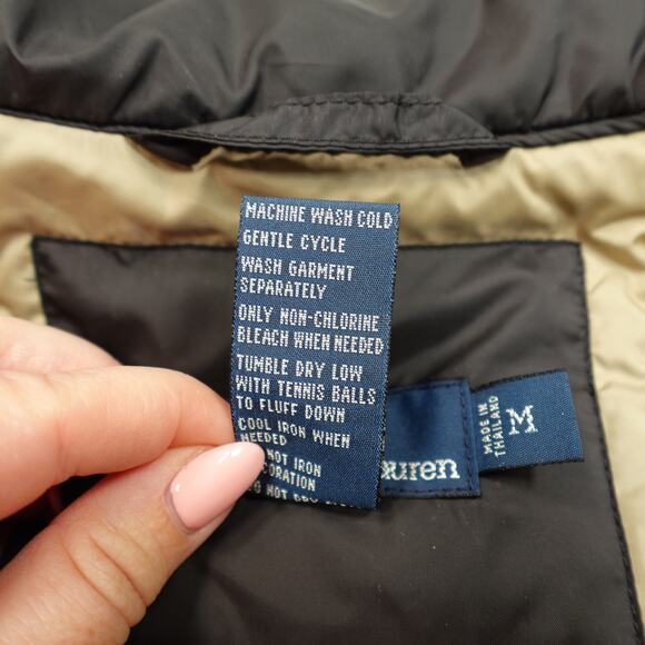 Vintage Polo Ralph Lauren Jacket Mens Medium Down Puffer Bubble Snap Front Black - Picture 6 of 11